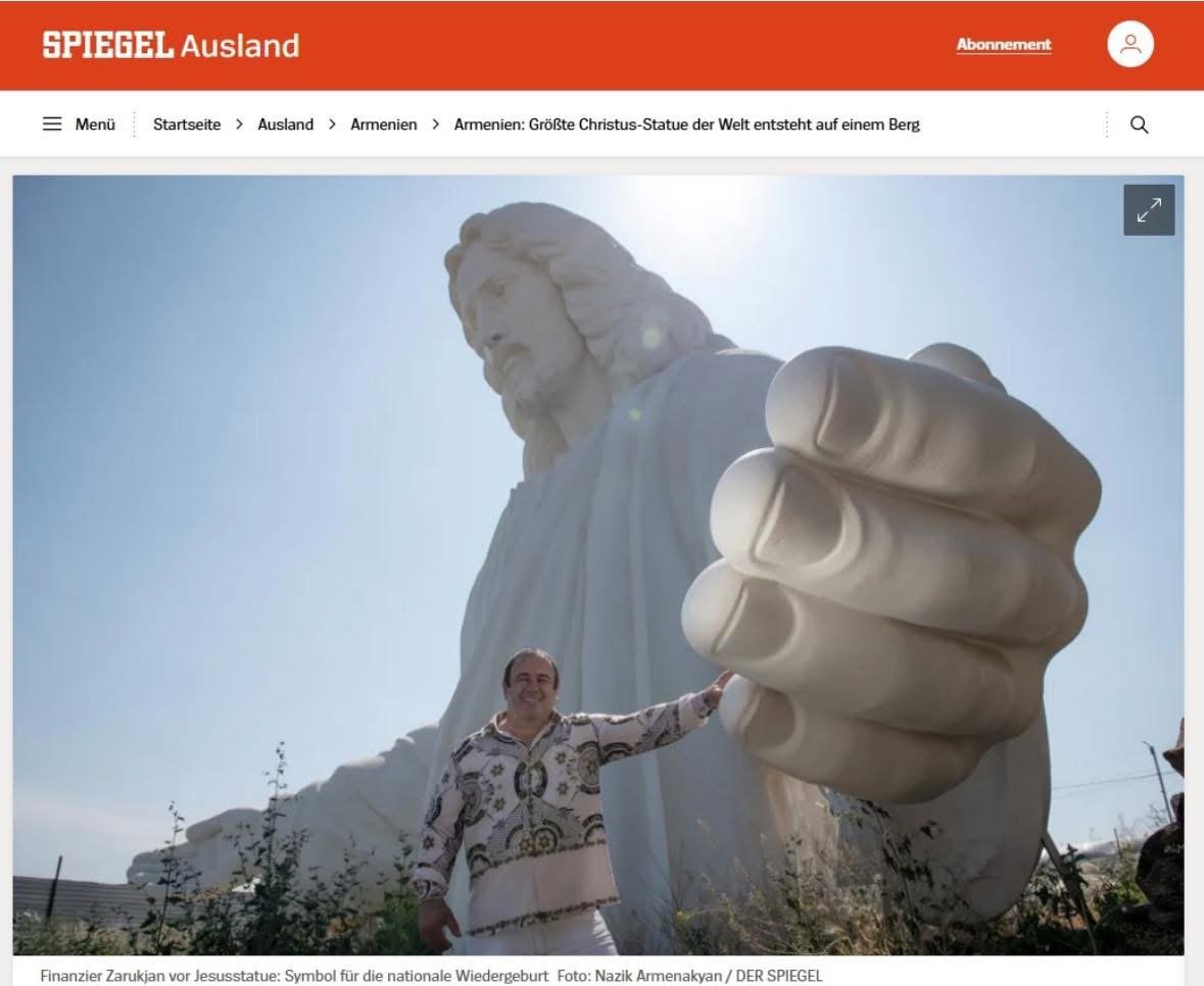 Немецкий журнал Der Spiegel осветил строительство в Армении самого высокого в мире монументального комплекса статуй Иисуса Христа.