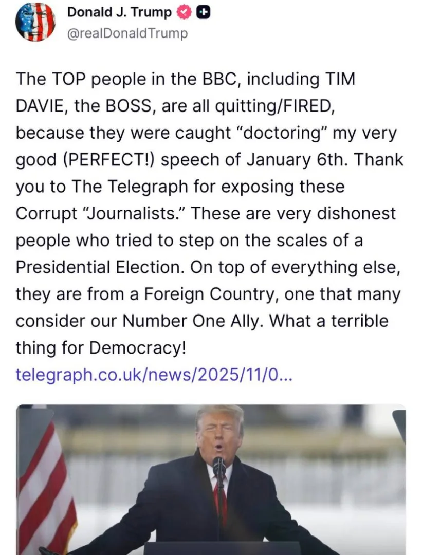 Генеральный директор BBC ушел в отставку на фоне скандала с редактированием речи Трампа