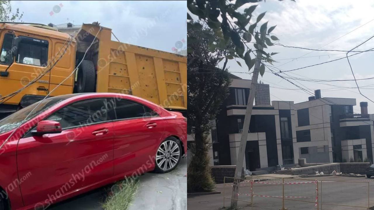 Հողով բարձված բեռնատարը բախվել է բետոնե էլեկտրասյանը, ապա «Mercedes»-ին և «Volkswagen»-ին
