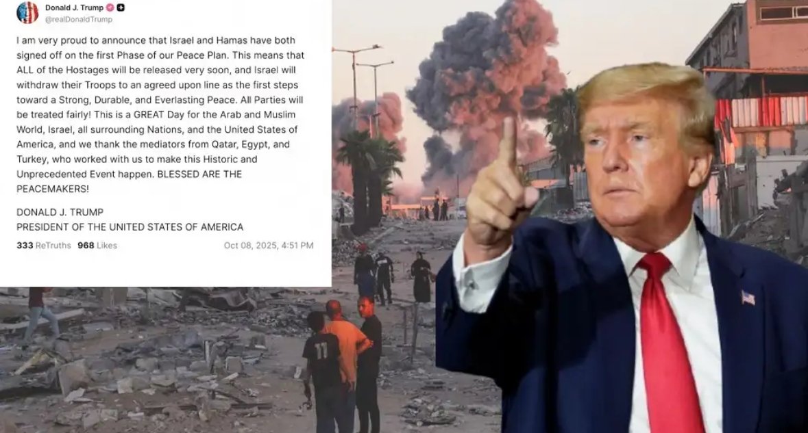 Израиль и ХАМАС согласовали первую фазу мирного плана по Газе: Трамп
